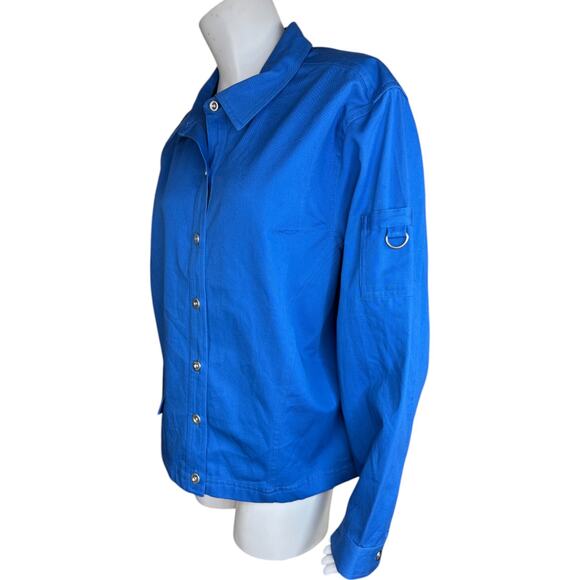 Bechamel Women's XL Blue Lightweight Button-Front Long Sleeve Jacket 100% Cotton - Picture 5 of 13